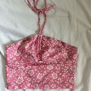 shein hawaiian halter tie crop top